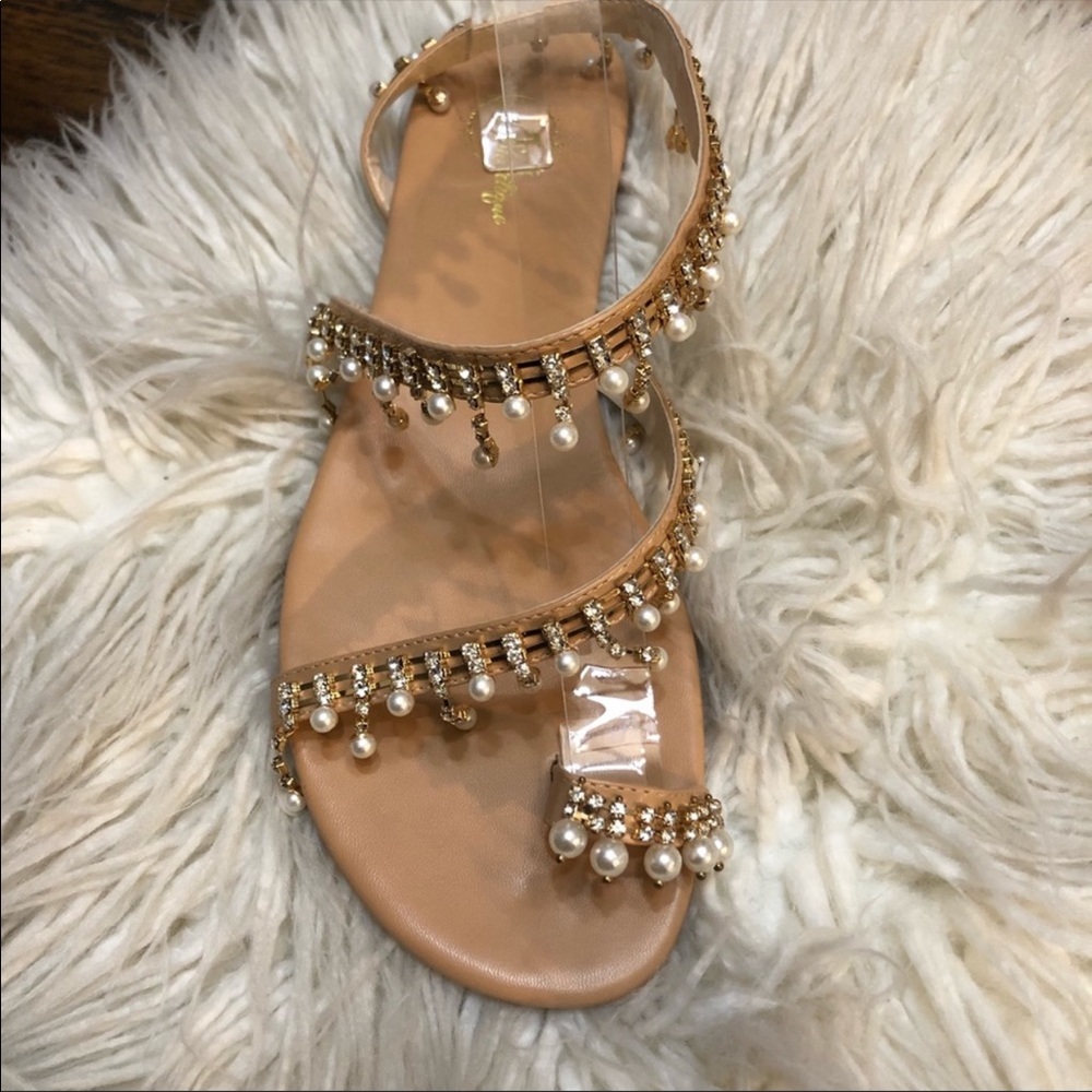 Boho Crystal Diamond Pearl Fringe Sandals - Picture 4 of 6
